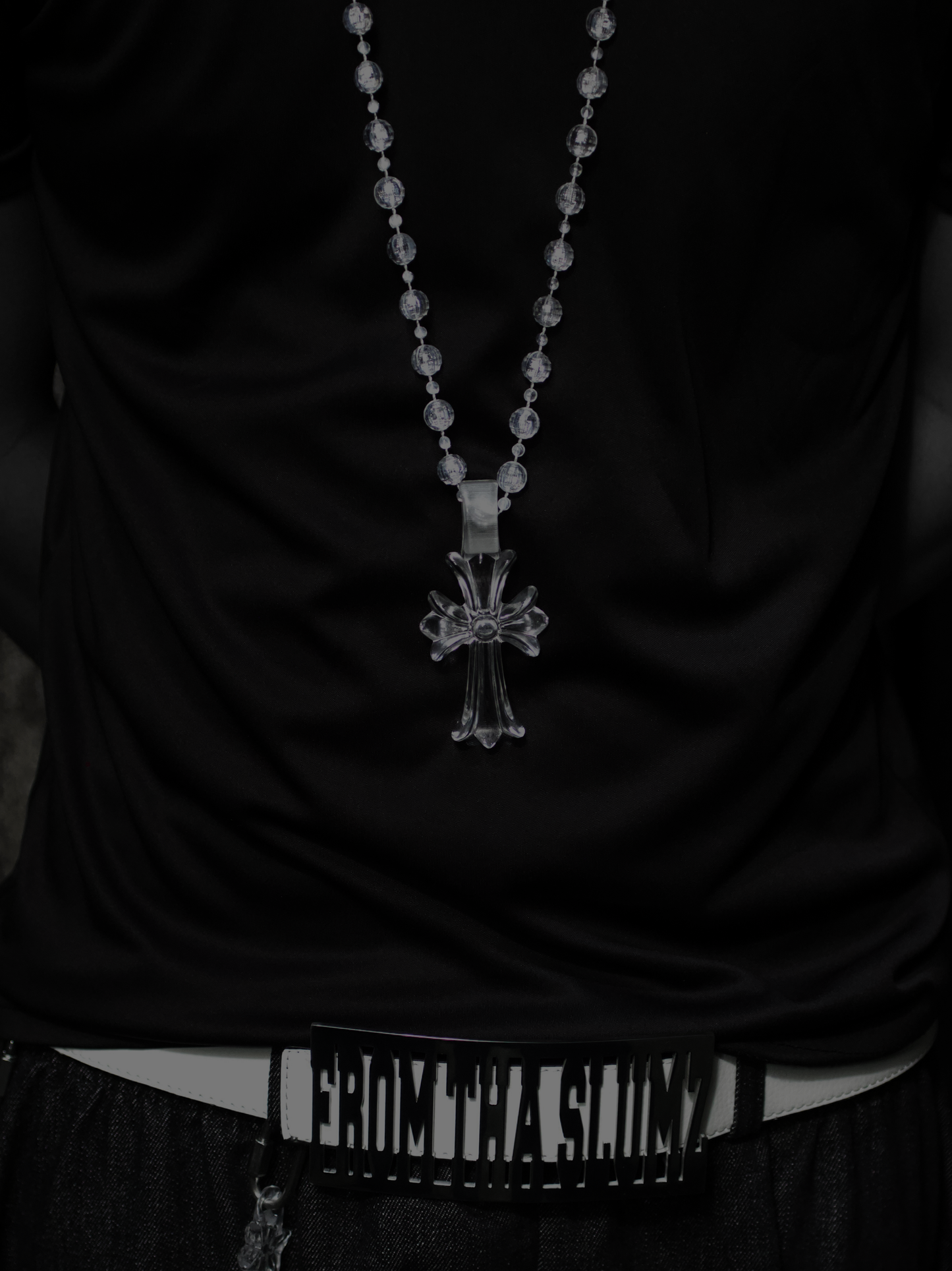 (CLEAR) CHROME CROSS NECKLACE