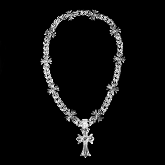 (CLEAR) CHROME CROSS NECKLACE