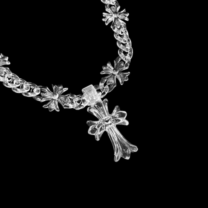 (CLEAR) CHROME CROSS NECKLACE