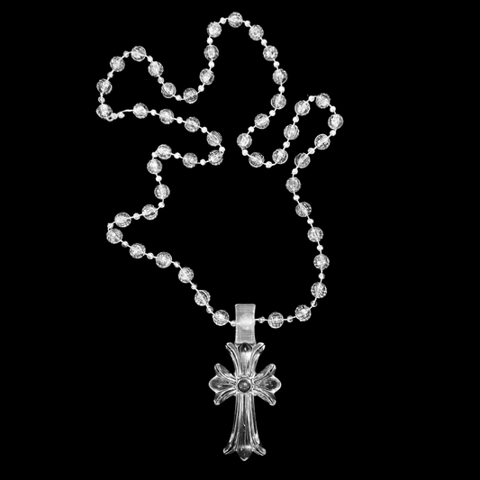 (CLEAR) CHROME CROSS NECKLACE