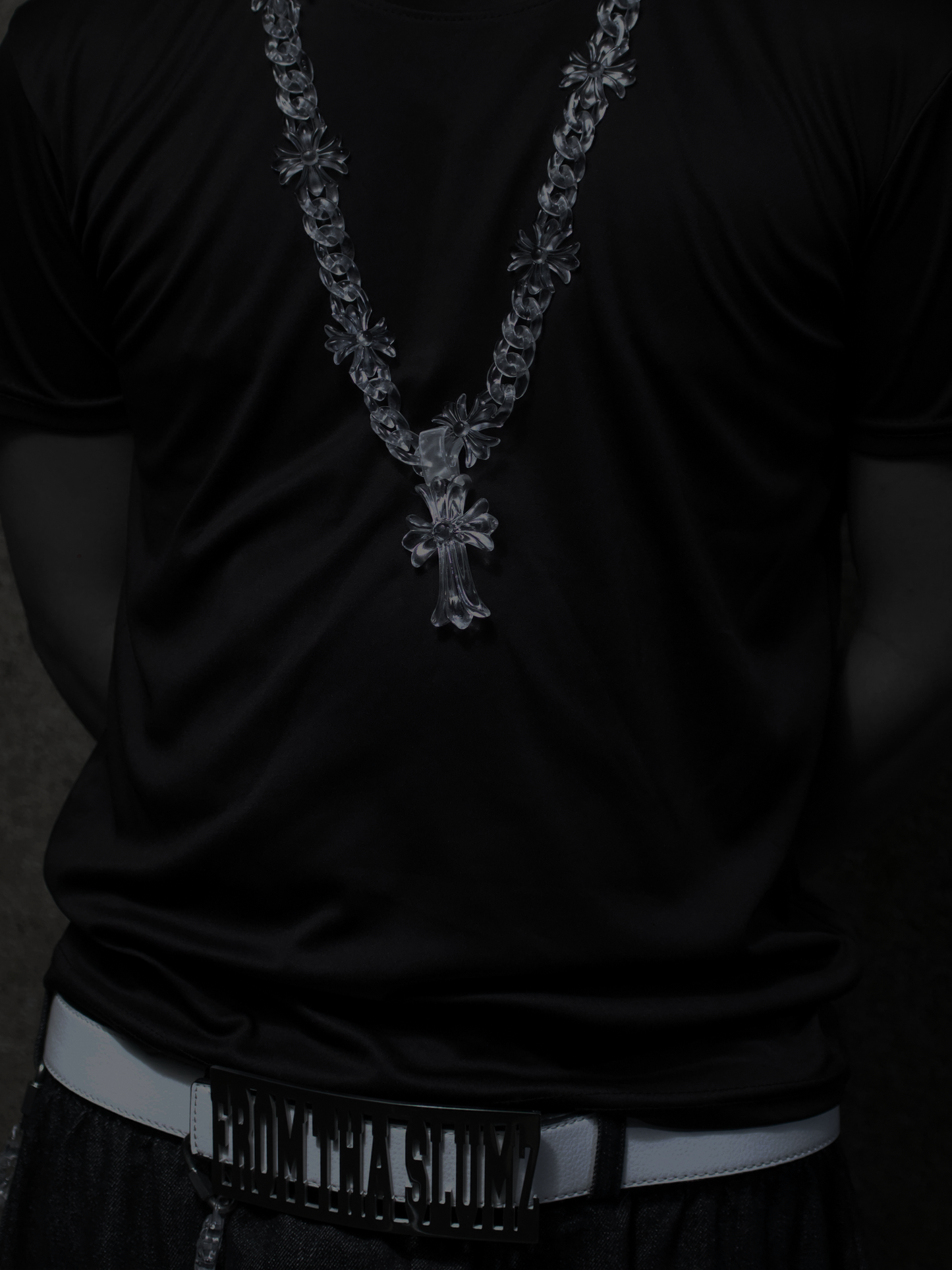 (CLEAR) CHROME CROSS NECKLACE