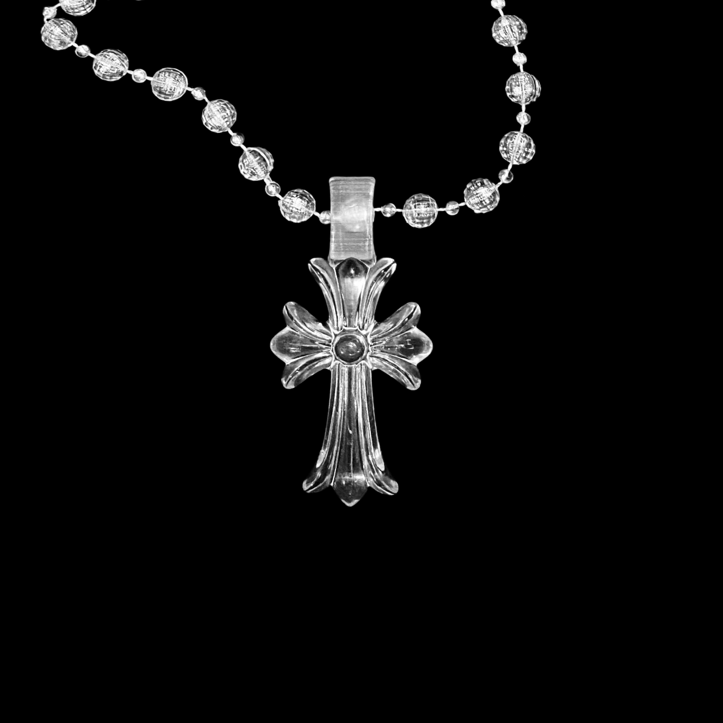 (CLEAR) CHROME CROSS NECKLACE